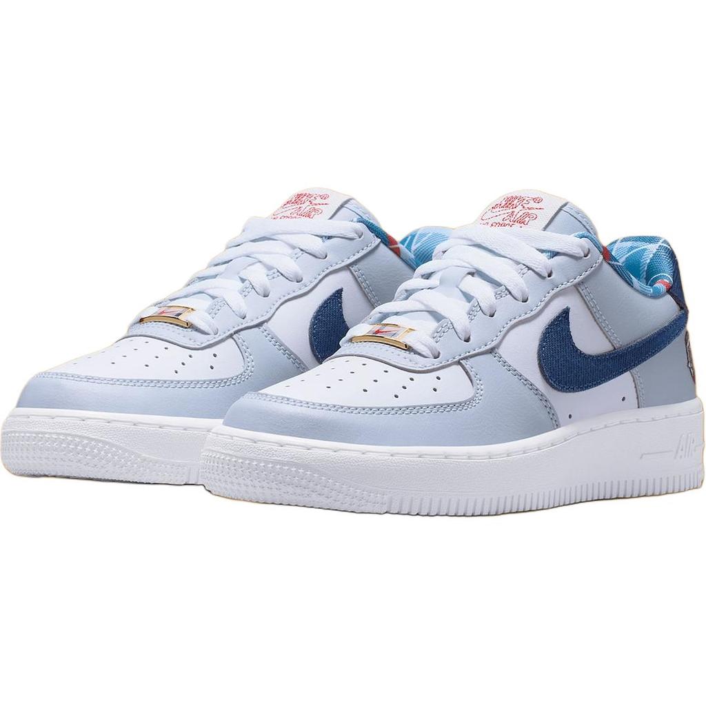 New Nike Air Force 1 Abrasion Resistant Low Top Kids' Skateboarding Shoes White Blue Kids' IH7342-141