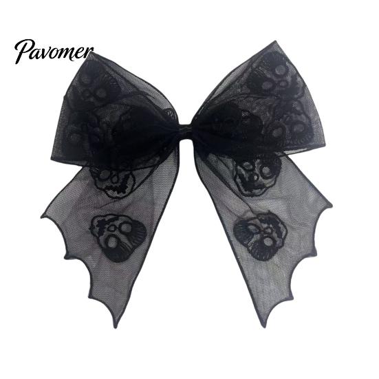 Mesh Bow Hair Clip Halloween Bat Spring Clips, Black White Lace Spider Web Holiday Themed Barrettes, Gothic Dark Style for Women Cosplay Costume