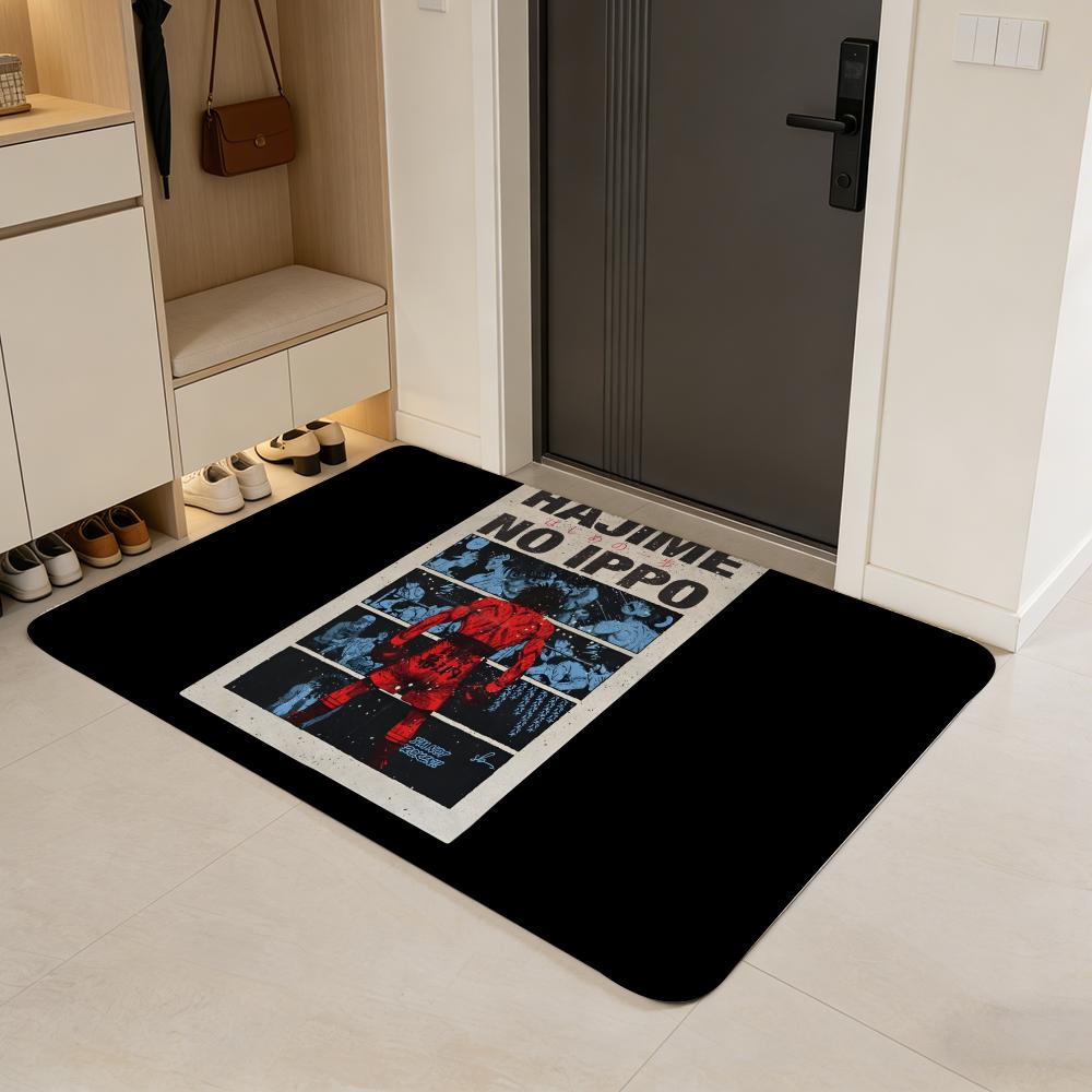 anime H-Hajime no Ippo Floor Mat Flannel Door Mat Non-Slip Absorbent Washable Indoor Home Rug