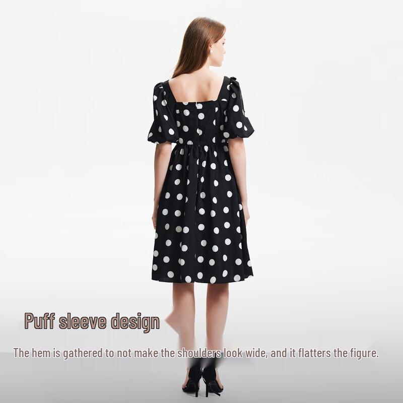 VEROMODA 2024 Spring/Summer Vintage Polka Dot Puff Sleeve Slim Fit Dress