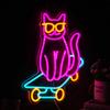 Skateboard Cat Neon Sign LED Light Animal  for Bedroom Decor Pet Shop Art Wall Decoration Gift for Girl Boy Party Decoration