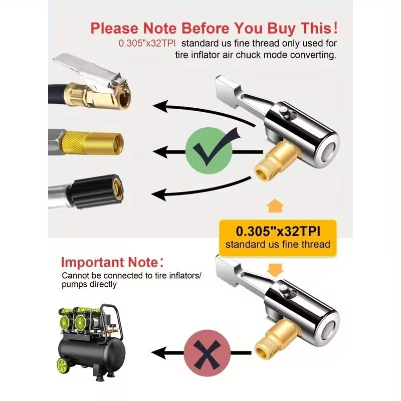 Portable Inflatable Pump For Car Tire Air Chuck Compressor Tire Inflator Tire Chuck With Barb Connector For Repair Auto Tools