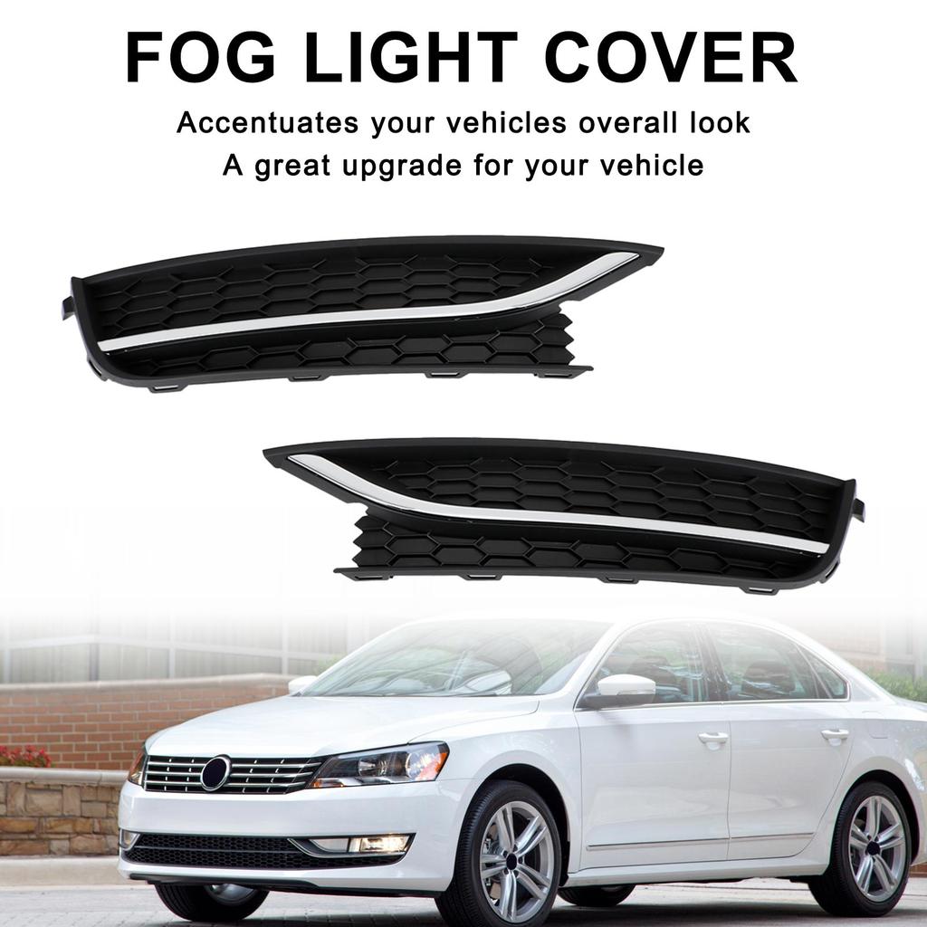 2PCS Front Driving Fog Light Cover Fit VW Passat 2012-2015 Black/Chrome