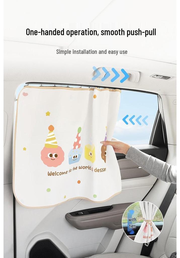 Car Rear Seat Cartoon Sunshade Curtain - Baby Sun Protection & Heat Insulation
