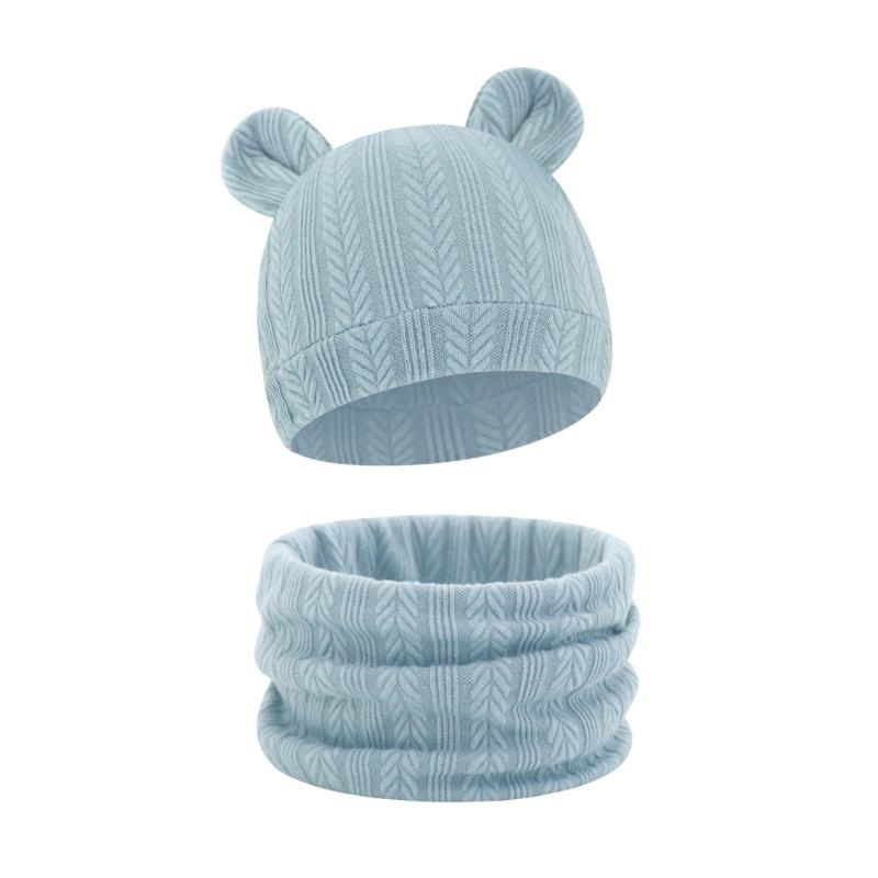 Reversible Infant Winter Hat Neck Warmer Combo Stretchy Cotton Blend 2 in 1 Baby Beanies Scarf Set for 8 to 36 Month Olds