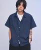 SOMEPLACE MAN Fade Wash Denim Double Pocket Button Work Oversized Collared Short Sleeve Shirt [Dark Blue]