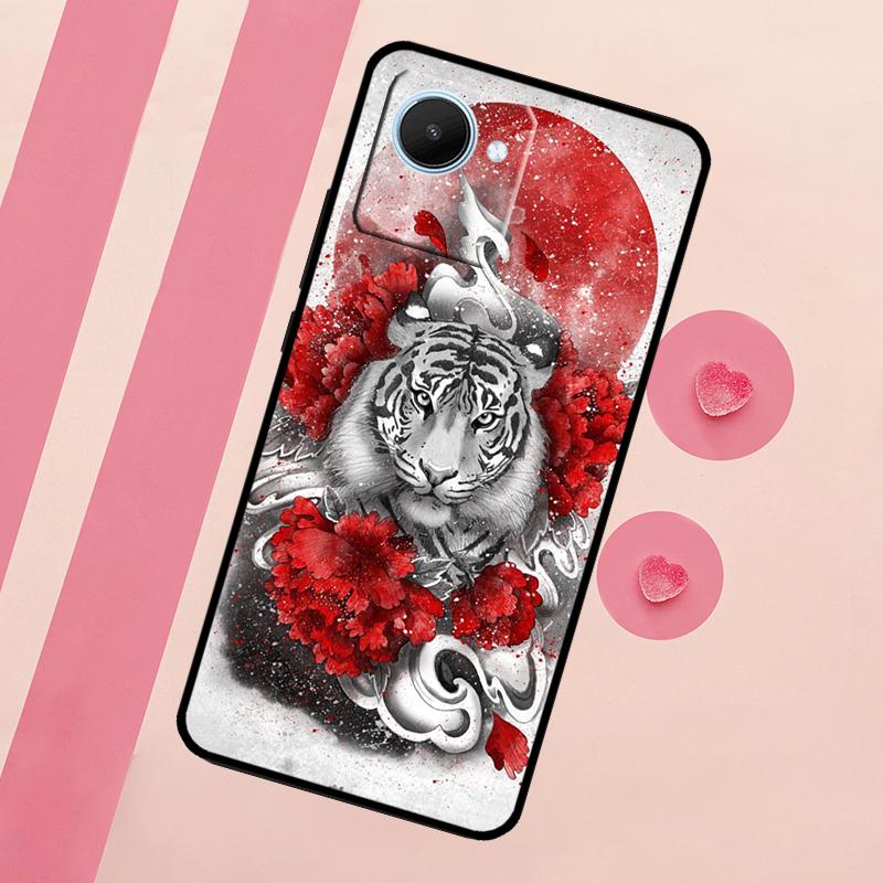Tiger Röd Sol Japan Konst För Realme 15 10 11 12 13 14 Pro Plus C65 C67 C75 C63 C61 C55 C51 C53 C35 GT6 GT7 Pro Fodral
