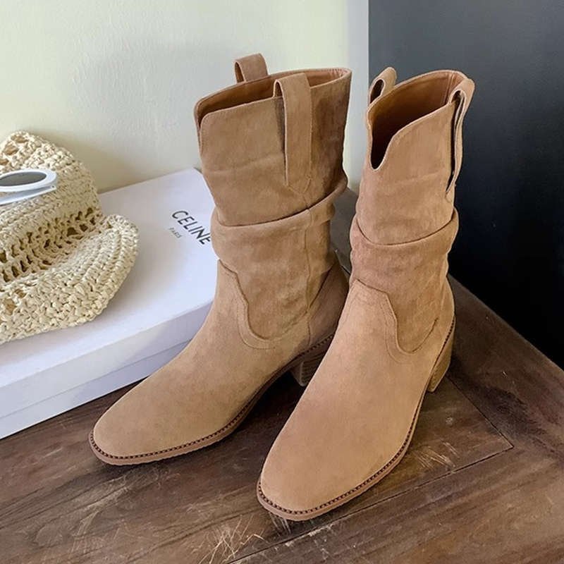 Wasteland Wind Thick Heel Inner Heightening Pile Boots Short Boots Children's New Skirt Western Cowboy Martin Boots