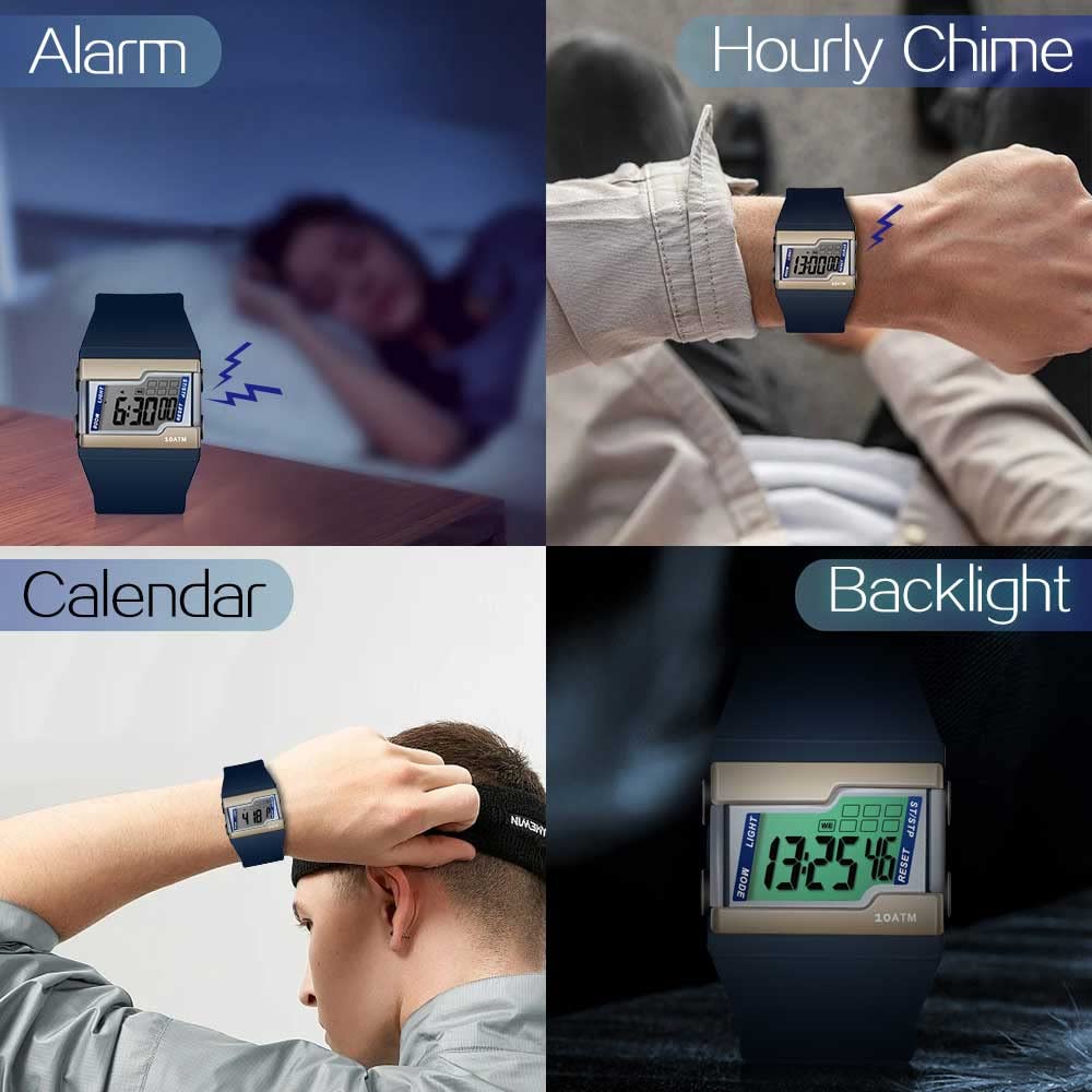 10 ATM Water Resistant Digital Wristwatch with Multiple Functions for Swimming Diving Lap Stopwatch, Alarm Clock, Calendar and Backlight