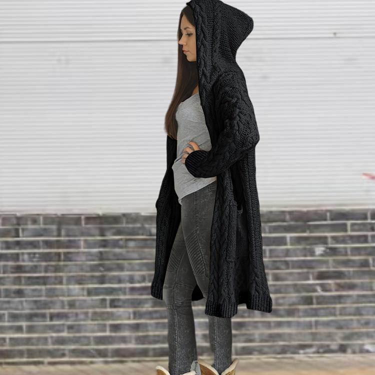 Autumn/Winter 2025 Women's Hooded Cardigan with Pockets - European and American Style Knitted Sweater