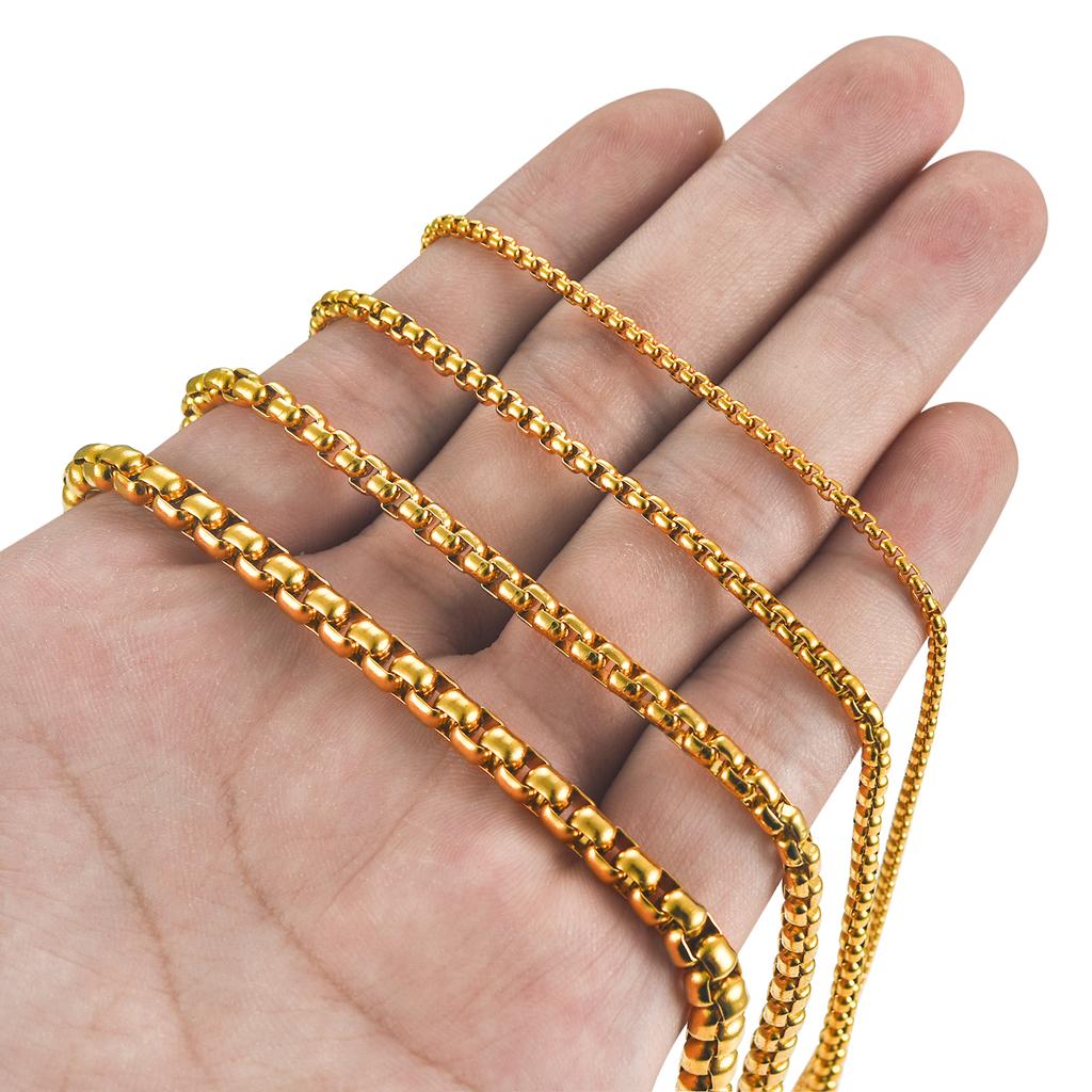 2/3/4/5mm Gold Color Plated Stainless Steel Square Box Chain Rolo Necklace Metal Jewelry for Women and Men Choker 14 - 40 Inches
