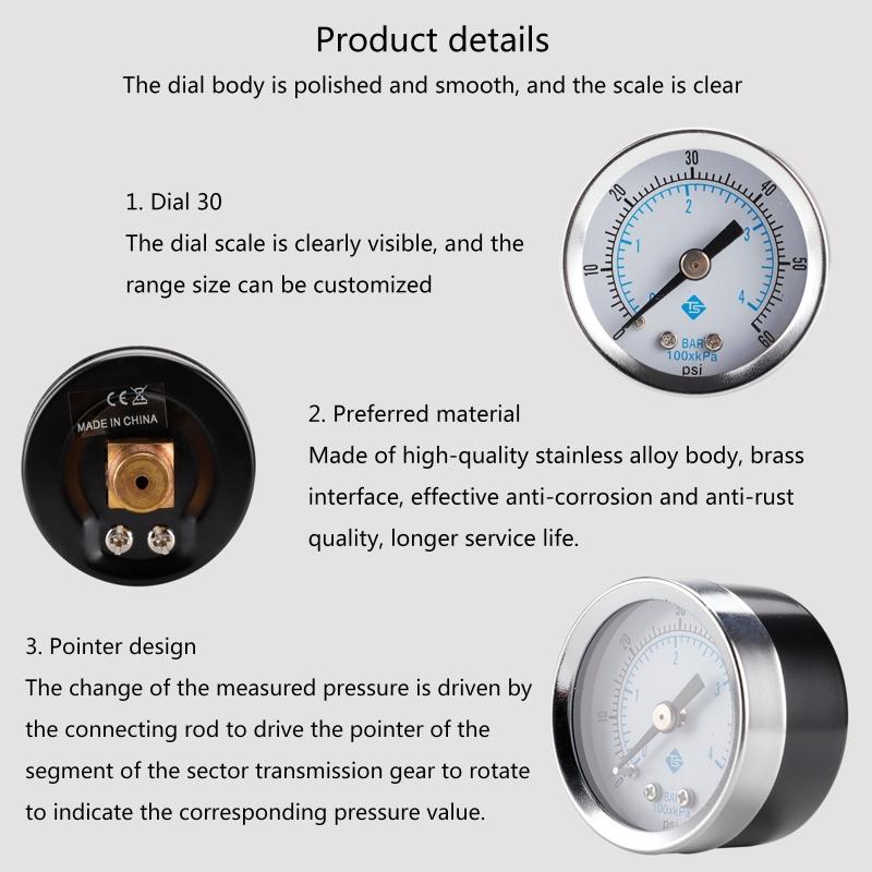 Upgraded Pressure Gauge 1/8" Thread Pressure Gauge Mini Pressure Gauge Steel for Shell & Brass Thread Shatter-proof Gaug