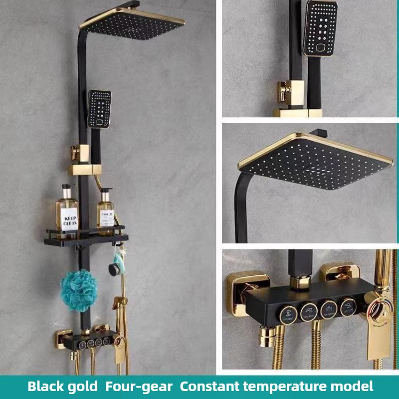 Household Bathroom Thermostatic Rain Shower Black Digital Display Pressurized Shower Head Button Showerhead Set