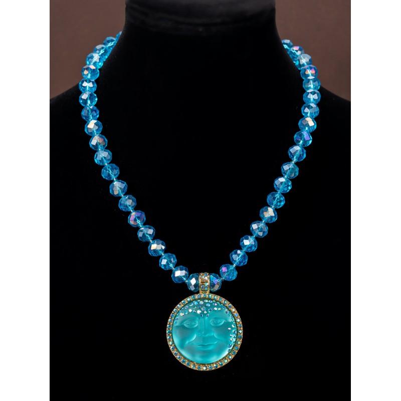 Винтажный набор Синий кулон Moen Face Серия Сказок Стразы Универсальный Женский