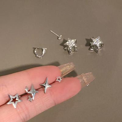 Boucles d'oreilles créoles Étoile Creuse Plaqué Argent Tendance Pour Femmes Clous d'oreilles Accessoires Y2K Bijoux Esthétiques Cadeau