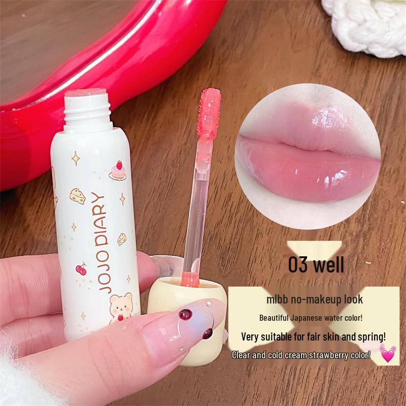 JOJO DIARY Puderquaste Bär Lipgloss: Klarer, praller, niedrig pigmentierter Glanz für natürliche, studentenfreundliche Lippen