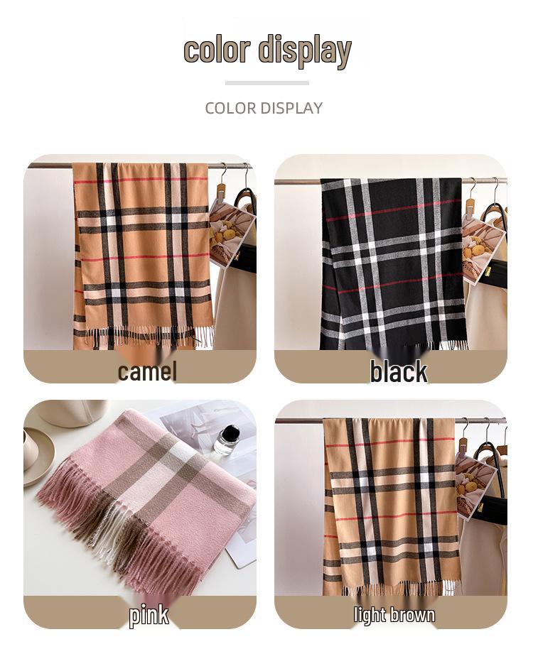 2024 Trendy Unisex Plaid Cashmere-Feel Tassel Shawl Snood Scarf for Autumn/Winter