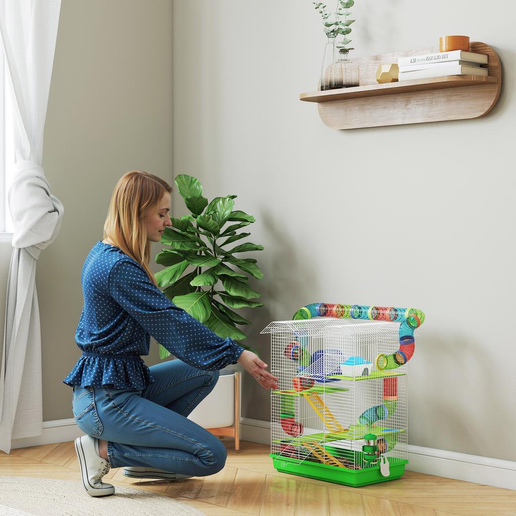 Cage for Hamsters, Mice, and Small Rodents with Tunnel, Feeder, Wheel, and Toy, 47 X 30 X 59 Cm, Green