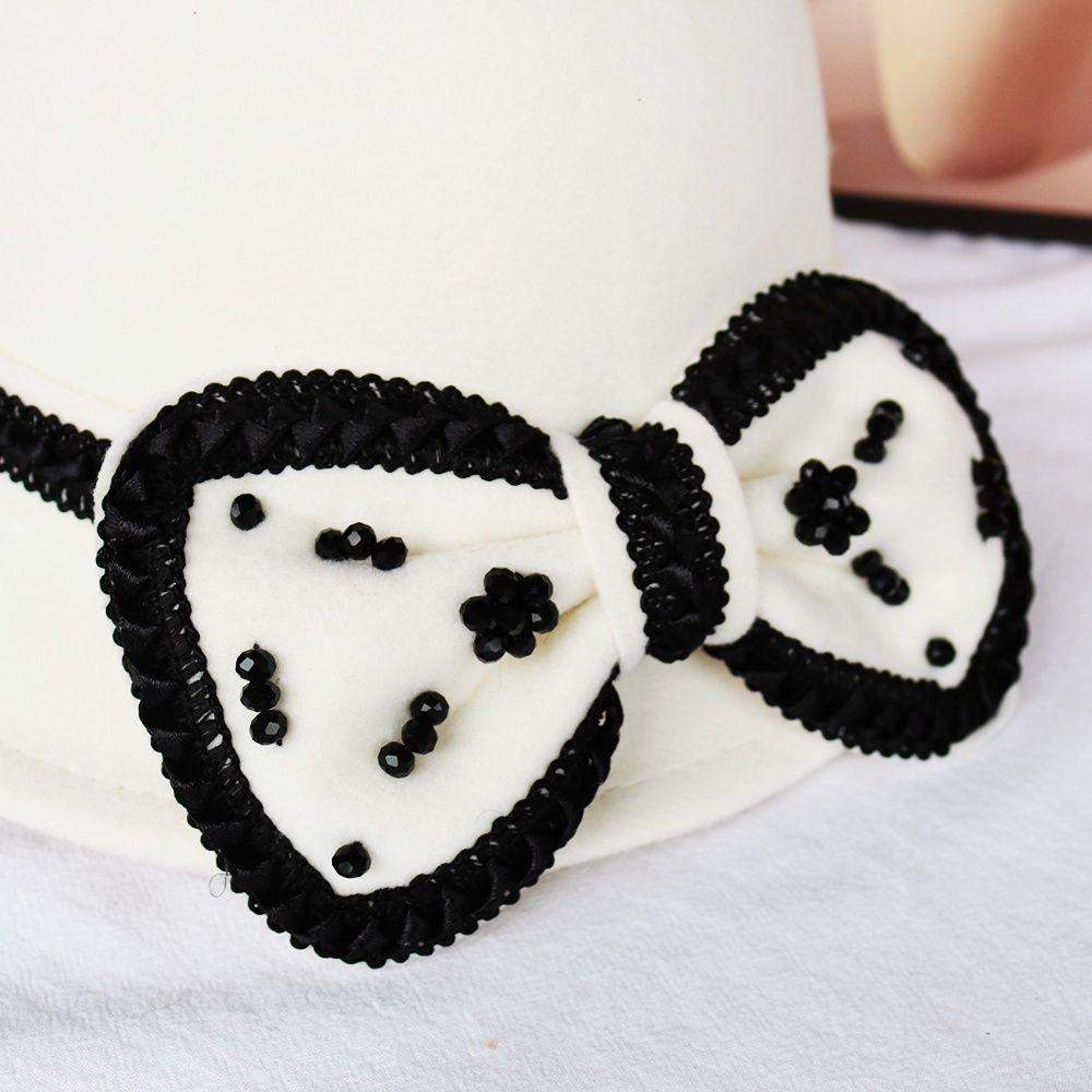 Bow Autumn and Winter Ladies Hat Wool Fashion Winter Top Hat Basin Hat Bucket Hat British Retro