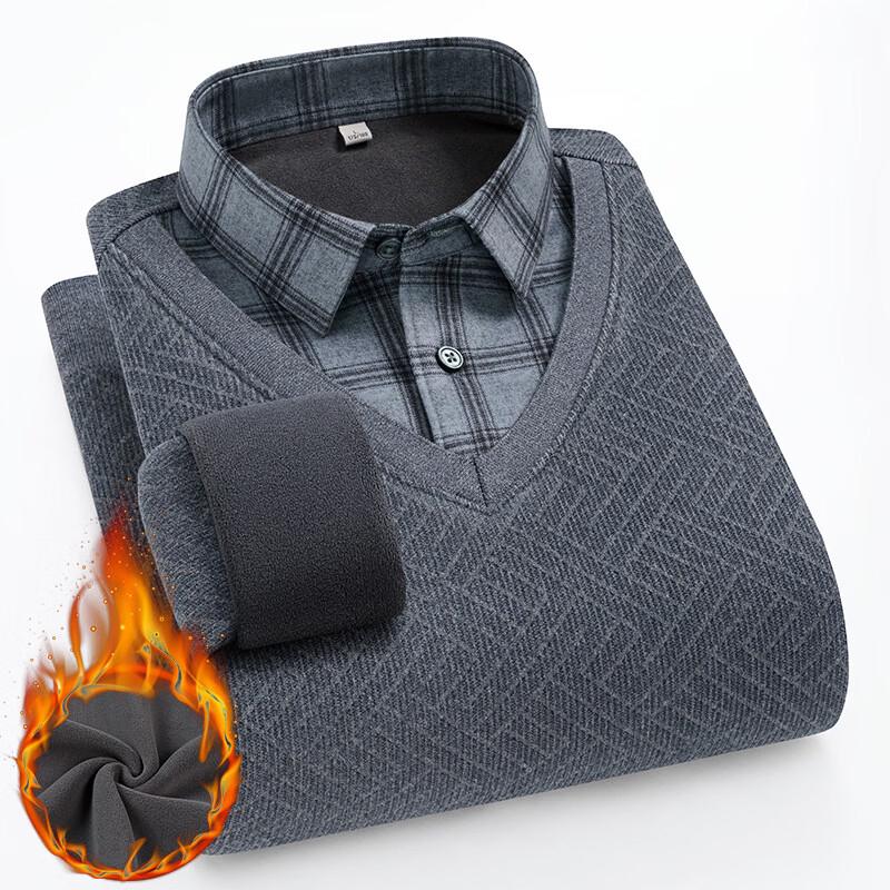 AnkeLai Men s Faux 2-Piece Thermal Shirt L