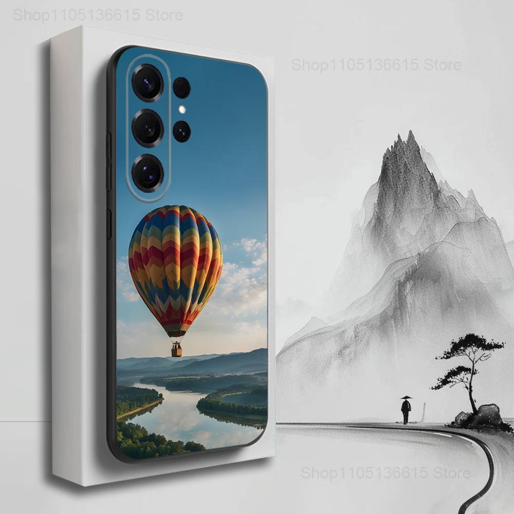 Cute Hot Air Balloon Case For Samsung S21,S20,S10,Plus,S9,S22,S25,Ultra,S24,S23,FE,Lite,Soft Silicone Black