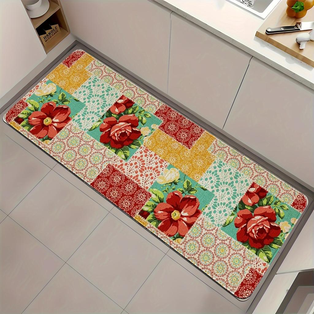 1Pcs Anti Fatigue Kitchen Rugs,  floral Print Waterproof Non-Slip Thick Cushioned Kitchen Mat Heavy Duty Comfort Standing Mat for Kitchen