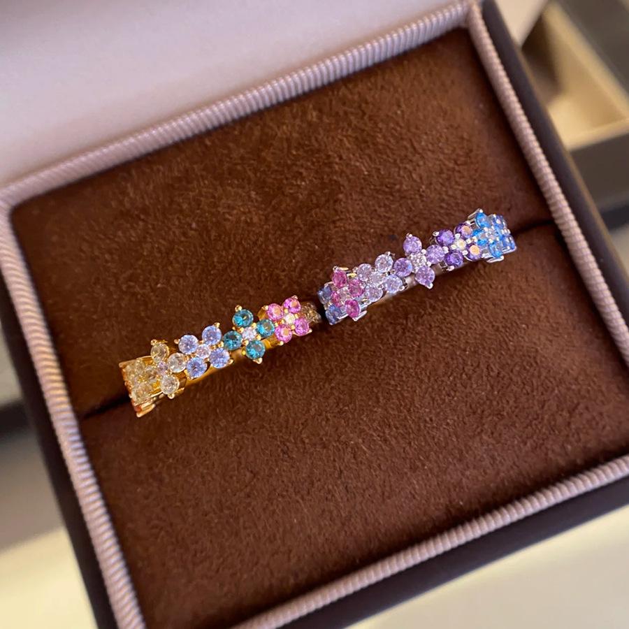Vintage Dopamine Clover Ring French Light Luxury Color Diamond Monet Garden Strip Ring Row Ring Female