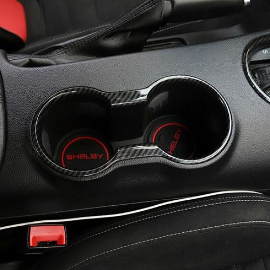 Cup Holder Cover Fit For Ford Mustang 2015-18 Carbon Fiber Interior Trim Molding