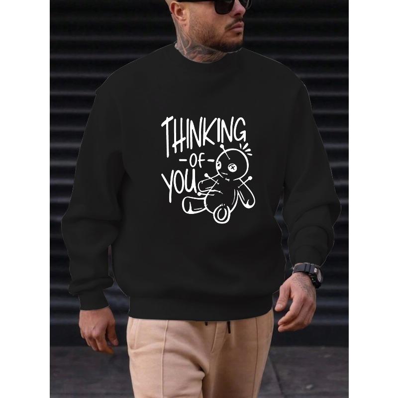 Men's "Thinking of You" Graphic Casual Crewneck Sweatshirt 100% Cotton Printed Long-Sleeve Crew Neck Pullover