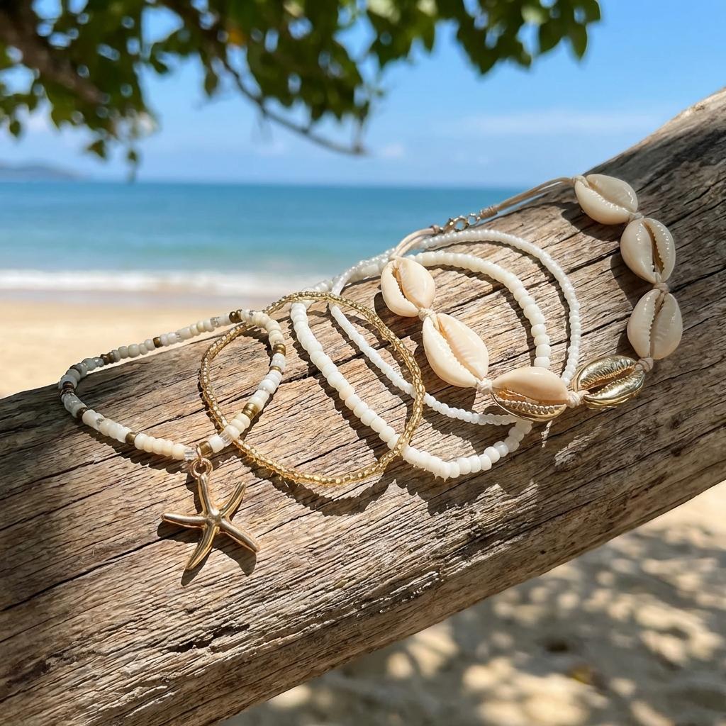 5Pcs/Set Bohemian White Shell Beaded Bracelets for Women Gold Color Starfish Charm Multilayer Elastic Hand Chain Beach Jewelry