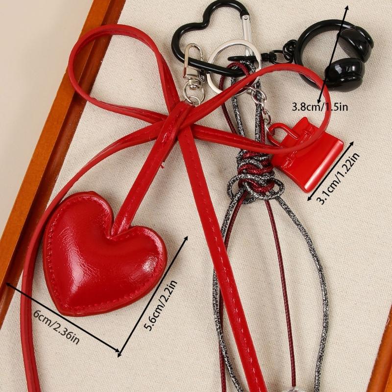 Braided Rope Keychain Heart Bows Earphone Bag Pendant Charm Fashion Bag Accessories for Handbag,Backpack Decorations