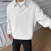INCERUN Autumn Men Lapel Neck Long Sleeve Texture Pullover Tops