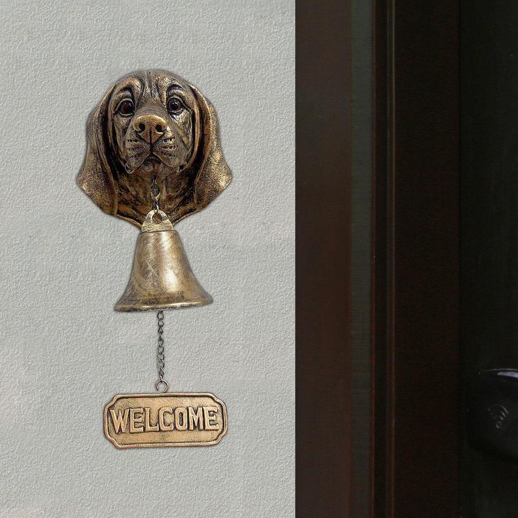 Vintage Bronze Dog Head Shape Resins Welcome Doorbell Outdoor Wall Hanging Decoration For Dog Lover Home Entrance Decors