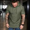 Spring Collection Men's Stylish Short Sleeve Hoodie with Front Pocket & Branded Patch - Casual Athletic Wear