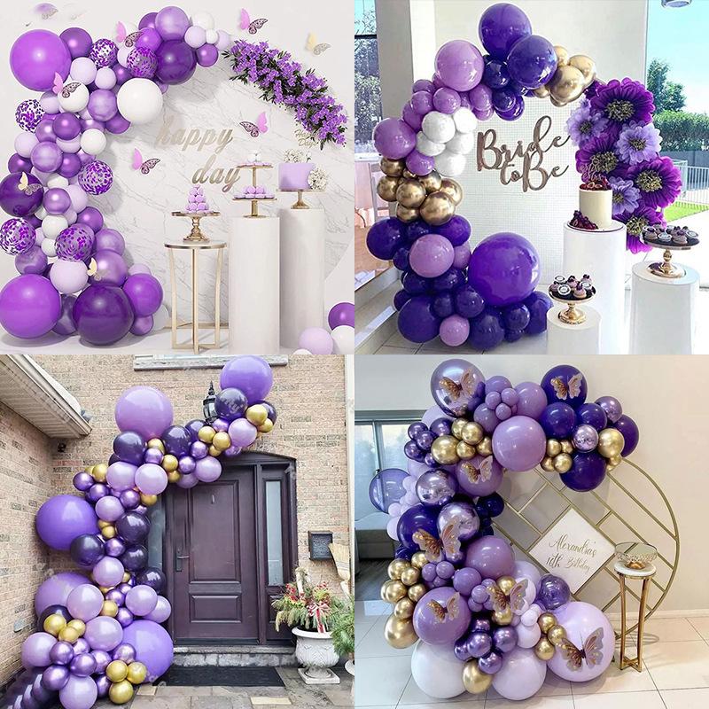126pcs Purple Balloon Chain with Hollow Butterfly Scene Arrangement Garland Adult/child Baby Shower/wedding Decoration Birthday Party