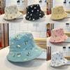Trendy Korean Style Durian Embroidered Sun Hat For Women Chic Flat Top Short Brim Bucket Hat