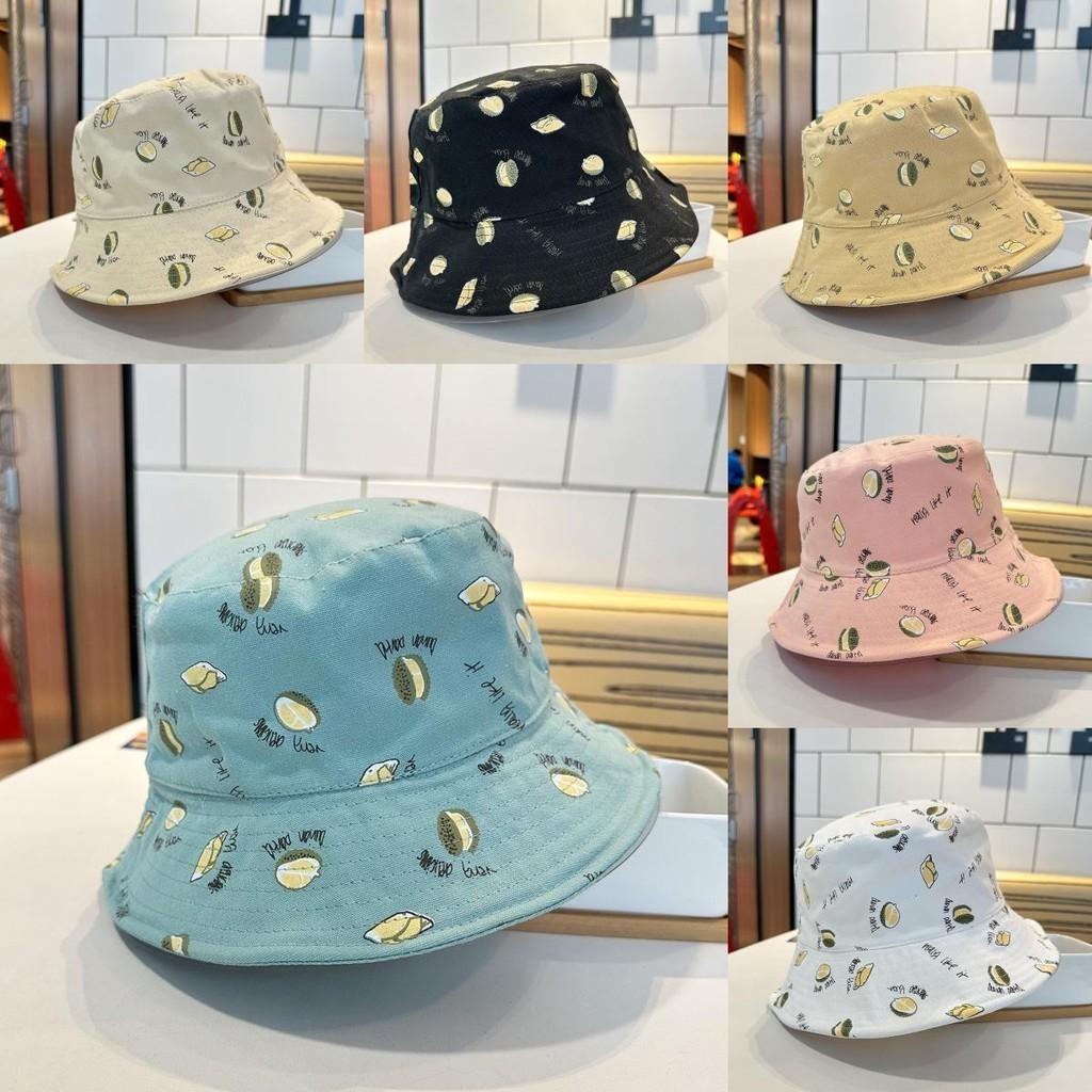 Trendy Korean Style Durian Embroidered Sun Hat For Women Chic Flat Top Short Brim Bucket Hat