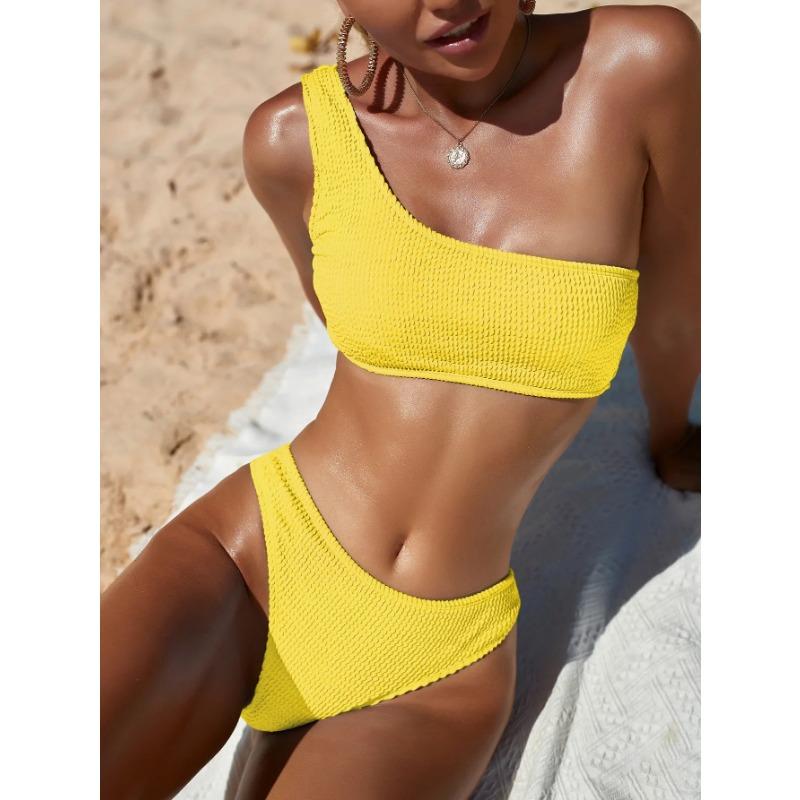 One Shoulder Bikini Strukturierte Bademode Hochgeschnittener Badeanzug Einfarbiger Badeanzug Damen Brasilianisch 2025 Mode
