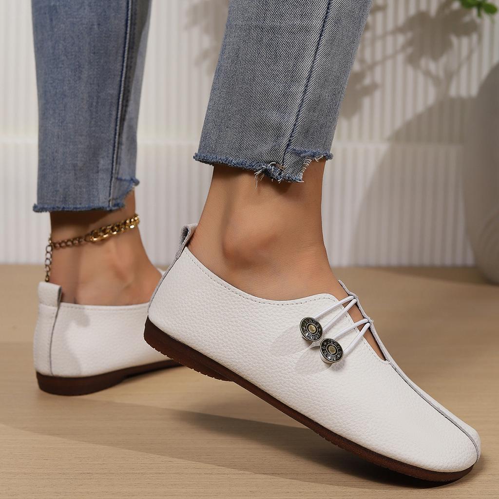 2024, pantofi uni, plat, casual, din piele moale, pentru femei vara, gură superficială, pantofi mari simpli și la modă pentru femei