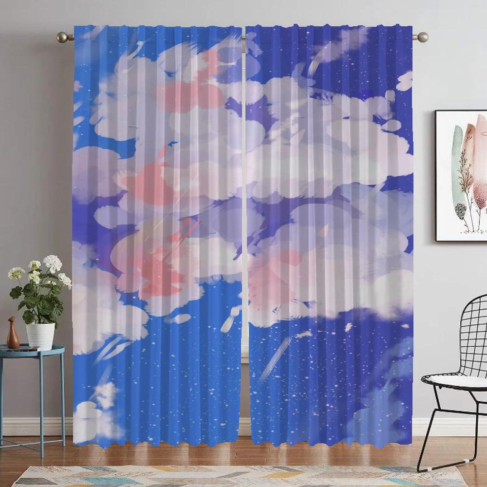 Cloud Tulle for Bedroom Partition Blackout Curtains for Living Room Curtain Home Interior Curtains 2 Pieces Halloween Decoration