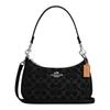 Teri 24 Removable Shoulder Strap Denim and Leather Shoulder Bag Medium Women's Black