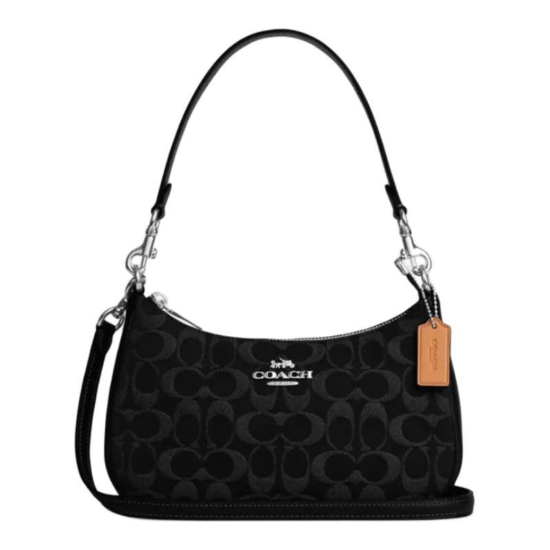 

COACH Teri 24 Removable Shoulder Strap Denim and Leather Shoulder Bag Medium Women s Black чорний