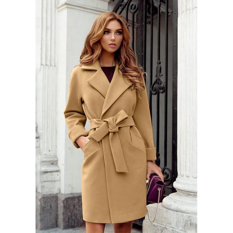 2026 Fall Winter Slim Fit Wool Blend Coat With Belt V-Neck Long Sleeve Women