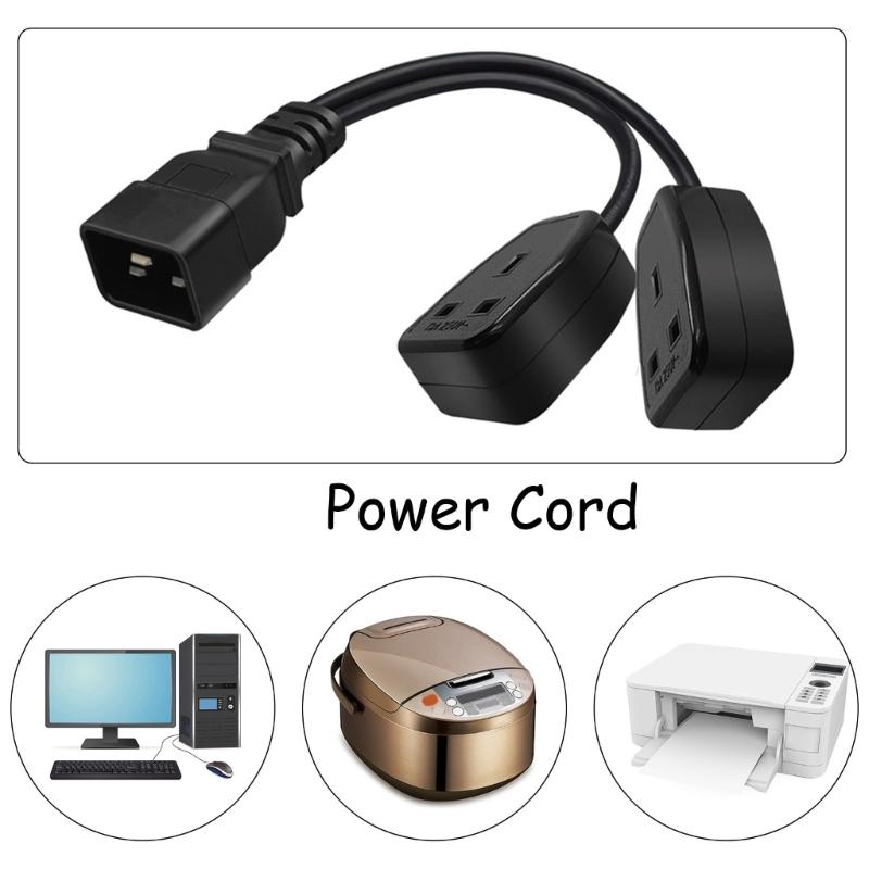 IEC320 C20 To UK+UK Power Adapter Cable, Male To Female Connectors Cord Conversion Wire Line Black
