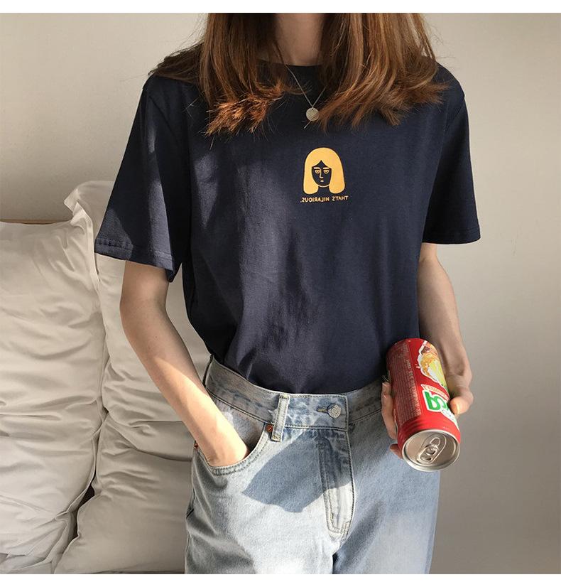 

Half-sleeved women s summer new Korean version versatile loose short-sleeved T-shirt women s ins tide Internet celebrity student women s top 2XL темно-синього кольору