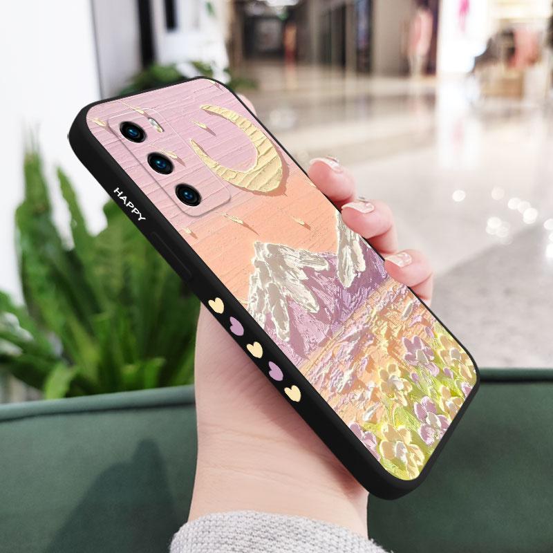 

Oil Flowers Phone Case For Huawei P40 P50 P30 P20 Pro Lite Nova 5t Y7A Mate 40 30 20 Pro Lite Liquid Silicone Cover P30 Lite
