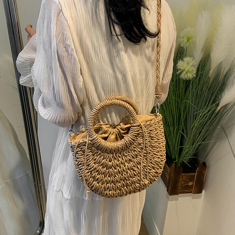 Women New Straw Handbags Woman Handmade Woven Basket Rattan Handbag For Femme Simple All-Match Handbag