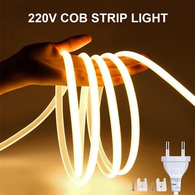 AC 220 V COB LED-Streifenlichter CRI RA90 288 LEDs/m Flexible Außenlampe Wasserdichtes LED-Band EU-Stecker Küche Zuhause Raumdekoration