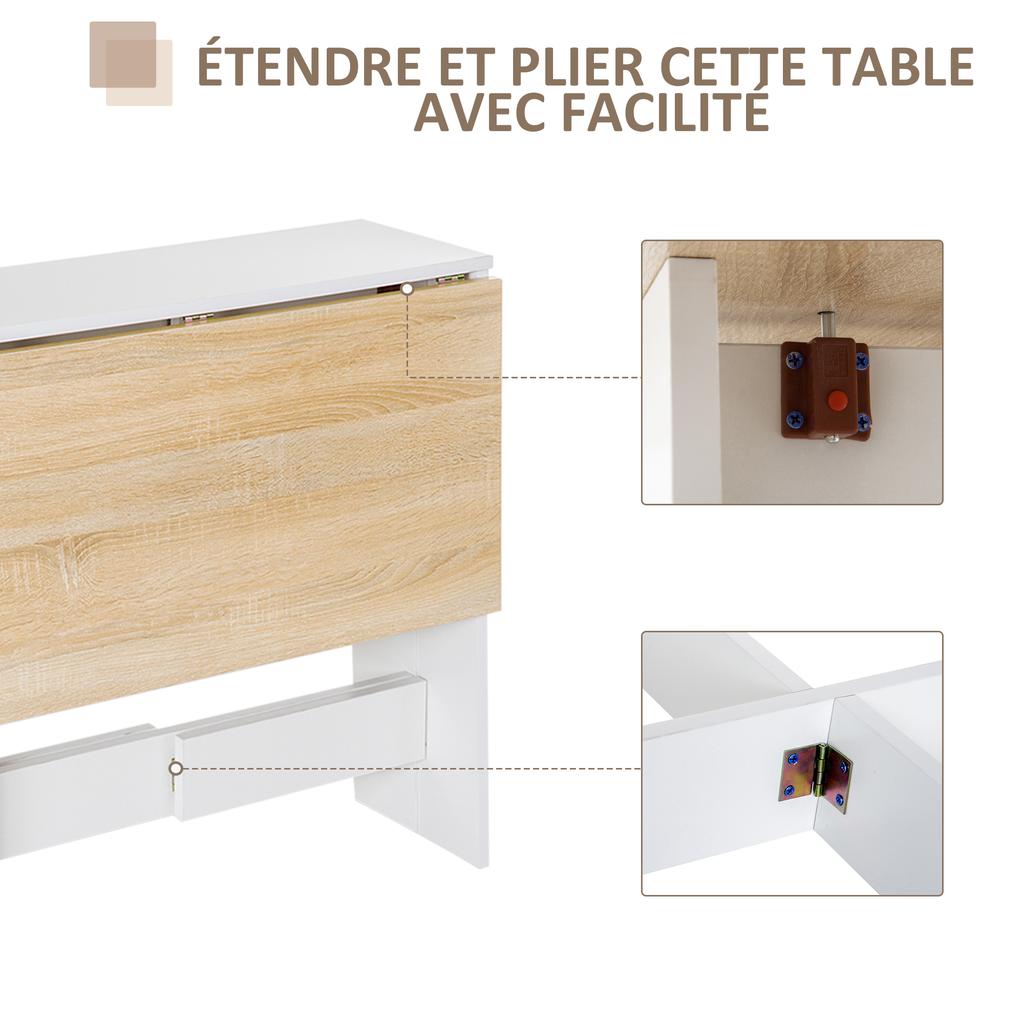 Folding Kitchen Table, 103 x 76 x 74 cm, Two-Tone White Oak Wood