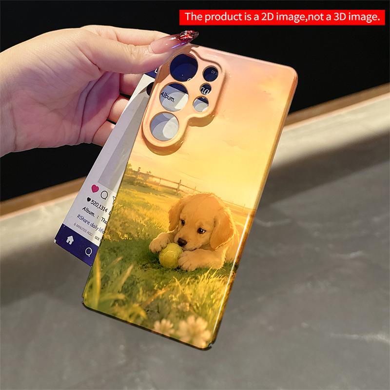 2DFlat Samsung phone case Golden Puppy Playing with Ball at Sunset Applicable to Galaxy S23 S24 S25ULTRA S26 A12 A14 A15 A16 A54 A55